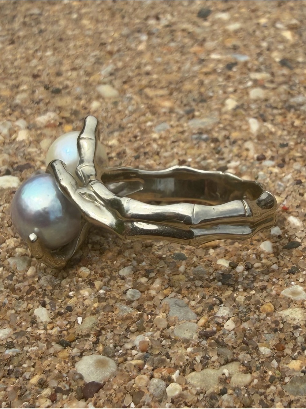 14K White Gold Pearl Bamboo Ring - Picture 3 of 6